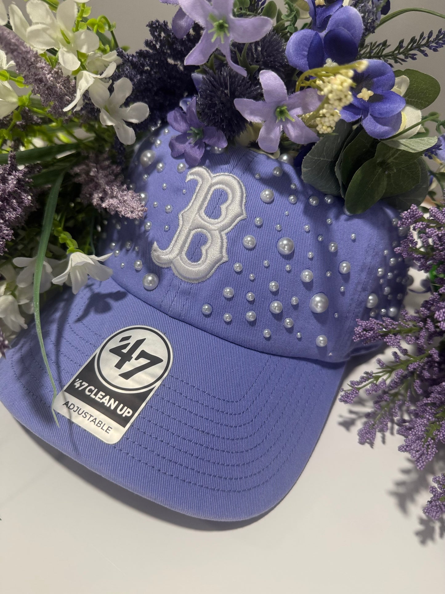 Boston “B” Lavender Cap with Pearl Detailing