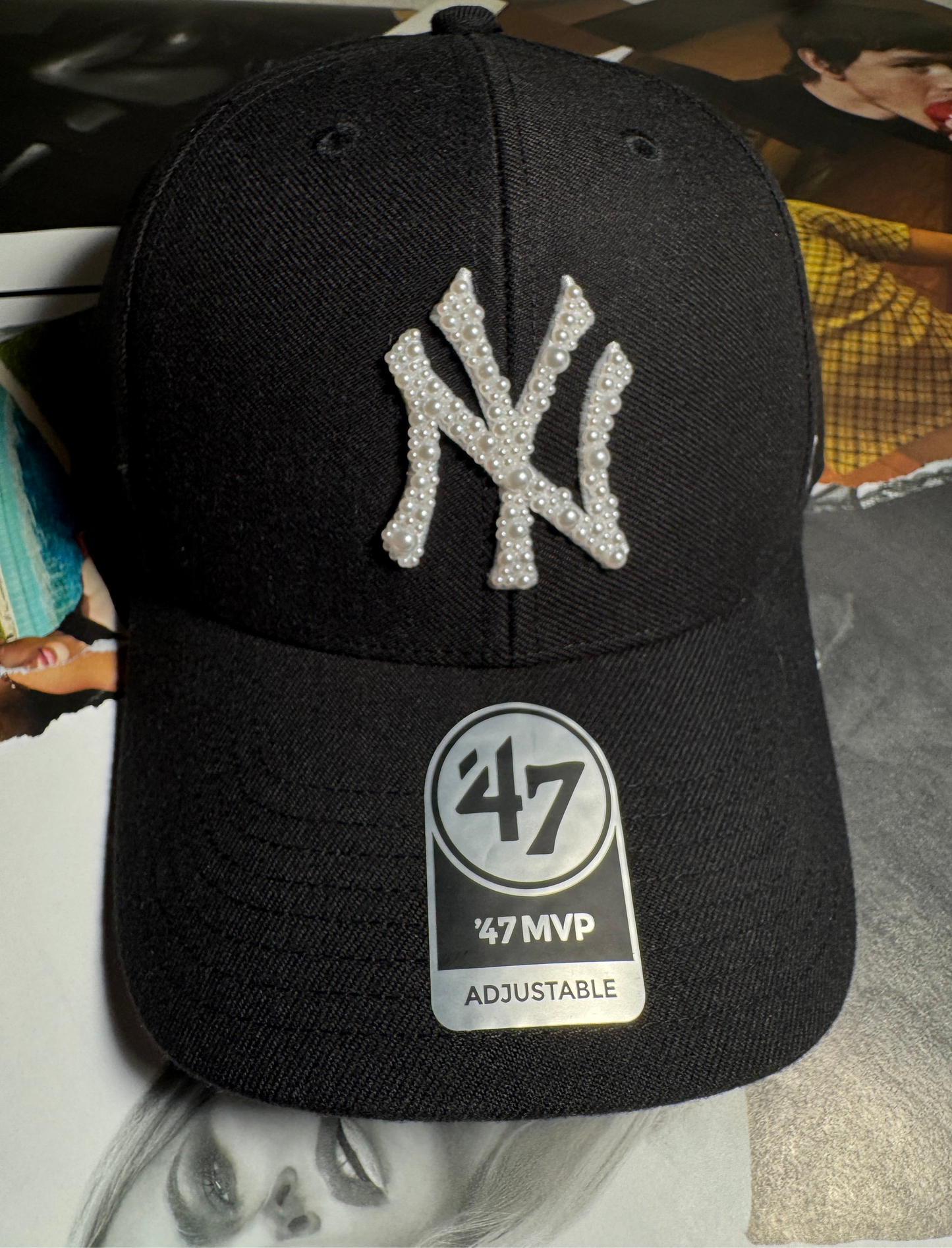 Pearl-Embellished NY Cap
