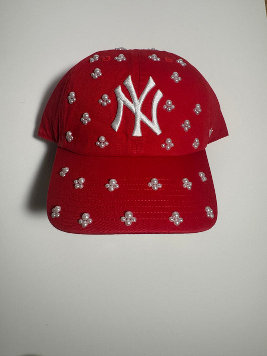 Cherry Pearl Studded NY Cap