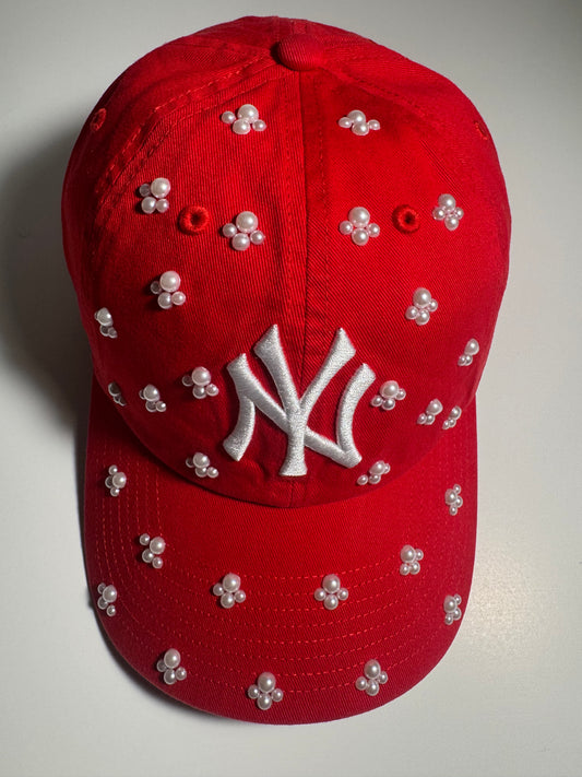 Cherry Pearl Studded NY Cap